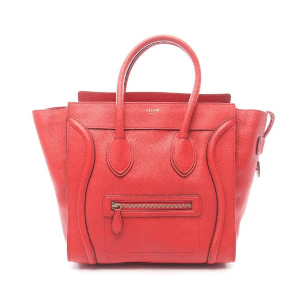 Celine Luggage Tote Shopper Handbag Leather Red